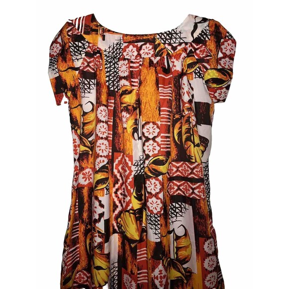 Vintage Made in Hawaii Medium Orange Floral Muu Muu Short cap sleeve 54"long - Picture 2 of 6